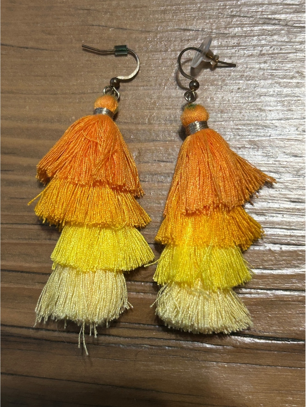 Colorful Tiered Tassel Drop Earrings in Orange and Yellow